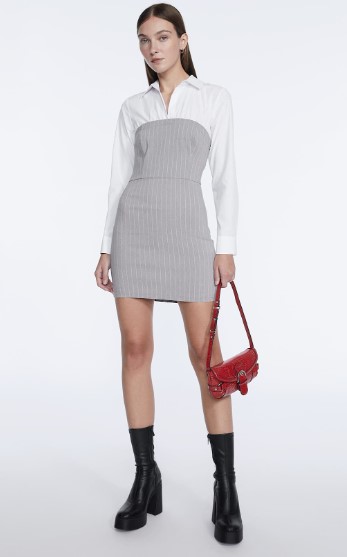 Vestido Corto Bimateria Con Raya Diplomática