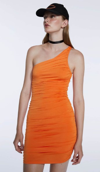 Vestido Asimétrico Drapeado De Stradivarius