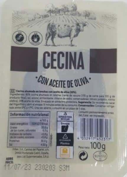 Lidl retira del mercado varios lotes de cecina loncheada en aceite de oliva por la presencia de listeria