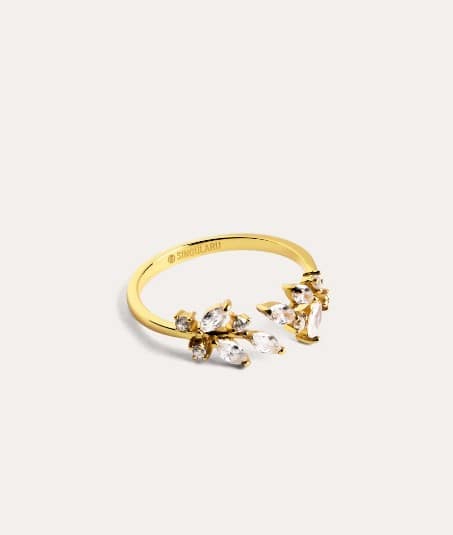 Anillo Buganvilla White Plata De Ley Banado En Oro