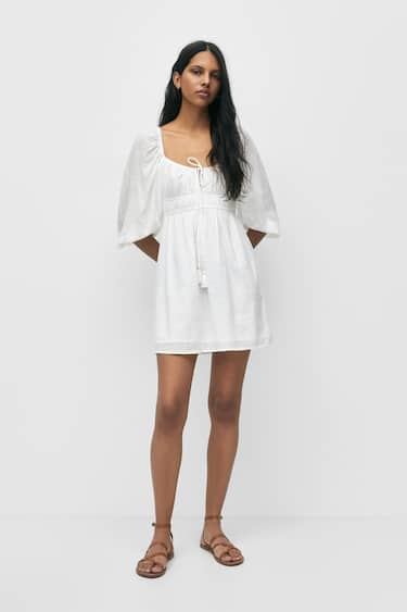 Vestido Blanco Corsé Gomas De Pull&Amp;Bear