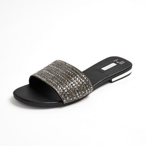 Sandalias Planas Negras Con Strass