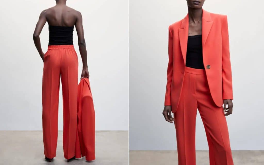El Pantalón Traje Rojo Coral De Mango