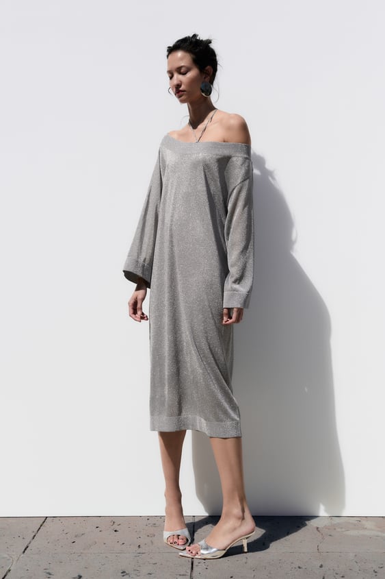 Vestido Punto Hilo Metalizado De Zara