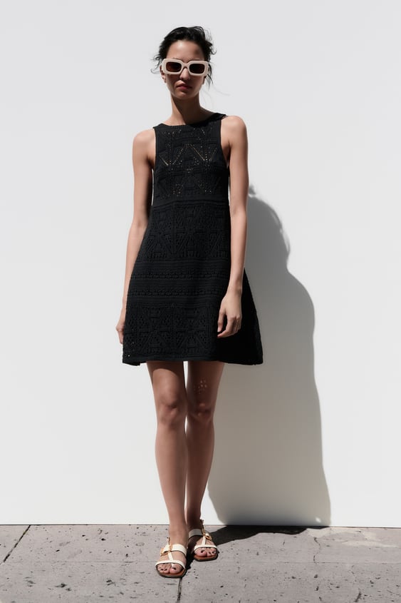 Zara - Vestido Corto Punto Crochet