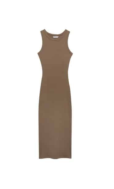 Vestido Halter Midi Canalé, Colección Primavera De Stradivarius