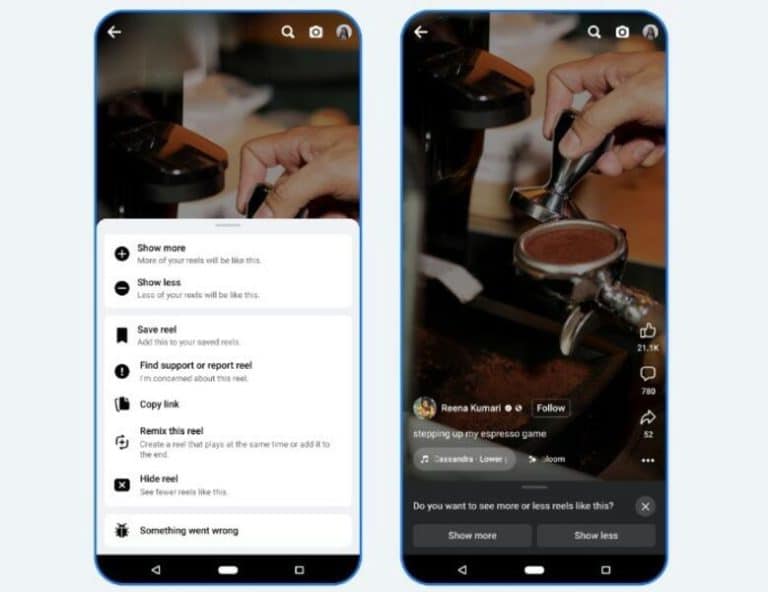 Facebook destaca los ‘reels’ y ofrece controles para ver más o menos vídeos cortos similares