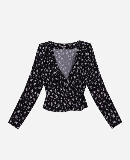 Blusa De Mujer Fruncida Con Estampado De Flores