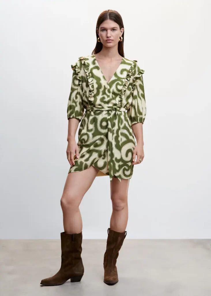 Mango - Vestido Estampado Volantes
