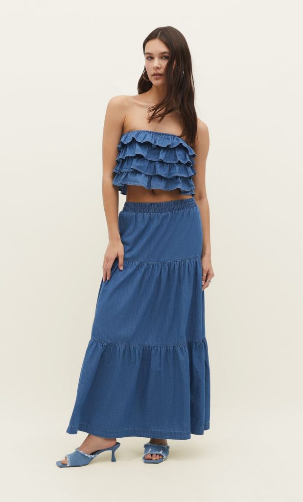 Falda Campesina Estilo Denim De Stradivarius