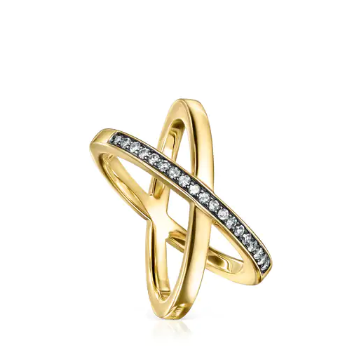 Anillo Cruzado Con Baño De Oro 18 Kt Sobre Plata Y Diamantes 0,19Ct Nocturne
