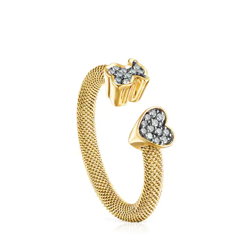 Anillo Abierto Con Baño De Oro 18 Kt Sobre Plata Y Diamantes Nocturne De Tous