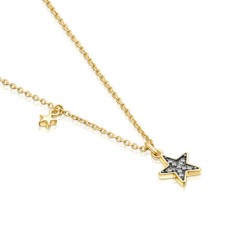 Collar Nocture Con Baño De Oro 18 Kt Sobre Plata Y Estrella De Diamantes Nocturne