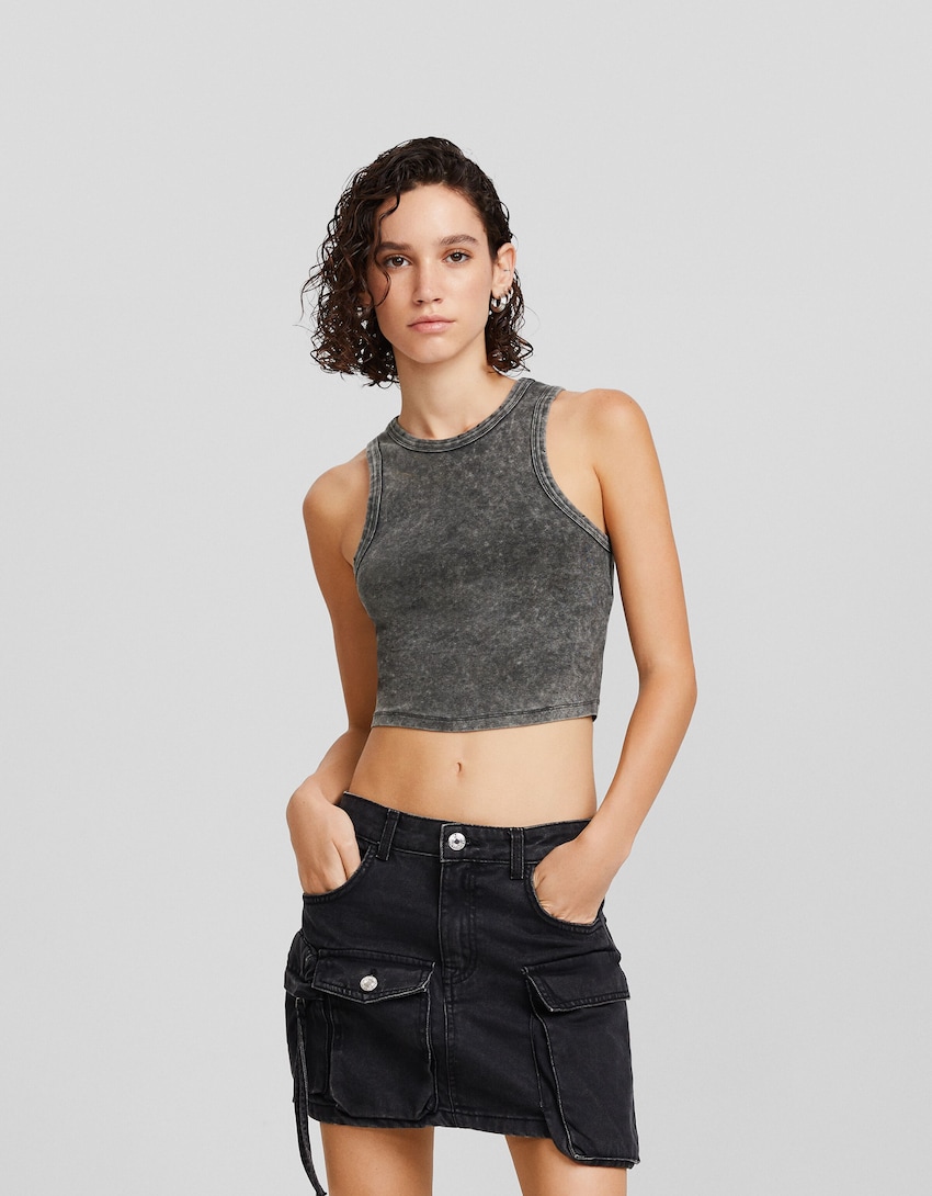 Camiseta sin mangas efecto lavado rotos - Bershka