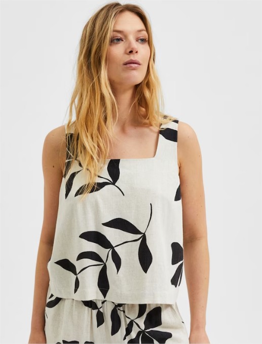 top estampado lino selected femme el corte ingles