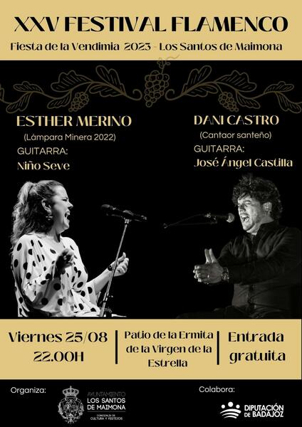 Los cantaores Esther Merino y Daniel Castro actúan este viernes en el XXV Festival Flamenco de Los Santos de Maimona