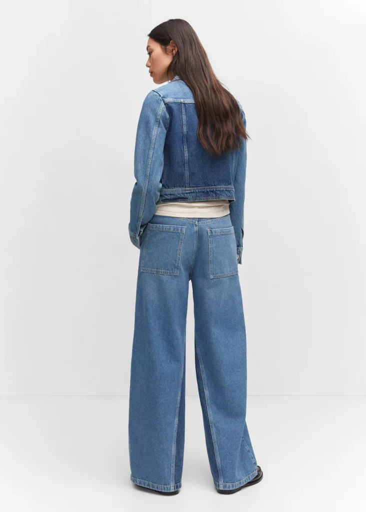 Jeans Wideleg Bicolor Azul Medio De Mango