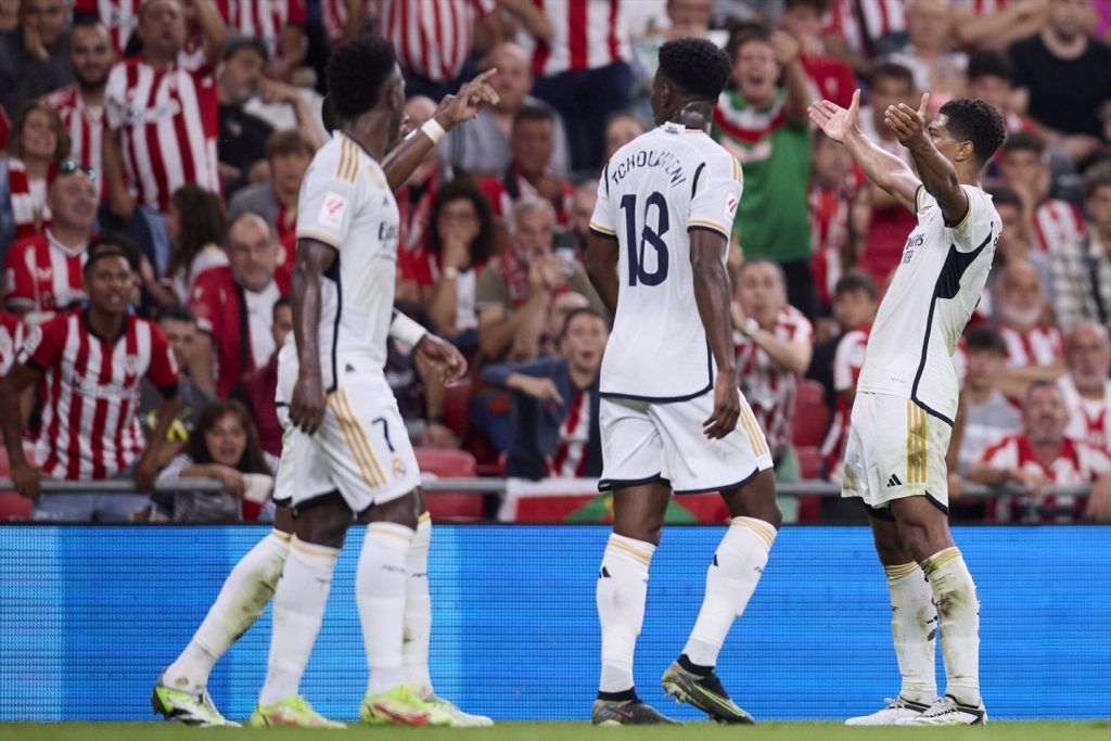 El Real Madrid Supera Con Autoridad A Un Flojo Athletic Club En San Mamés 1 Europapress 5378488 12 August 2023 Spain Bilbao Real Madrids Jude Bellingham Celebrates Scoring