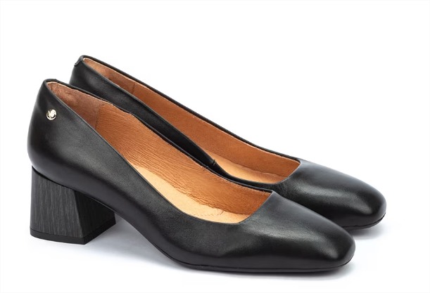 Zapatos De Salón De Mujer De Piel Con Tacón Cuadrado En Color Negro