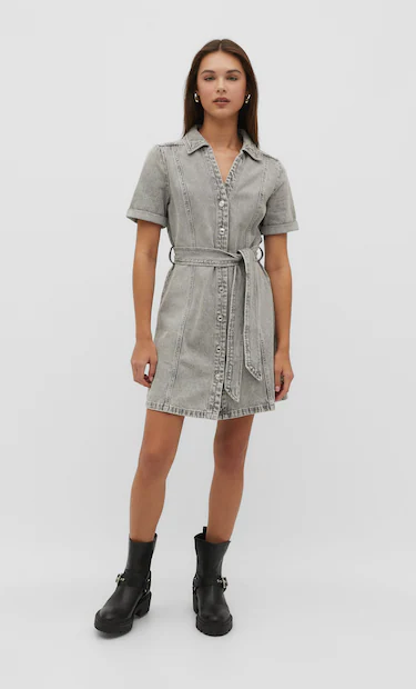 Vestido Camisero Denim Corto De Stradivarius