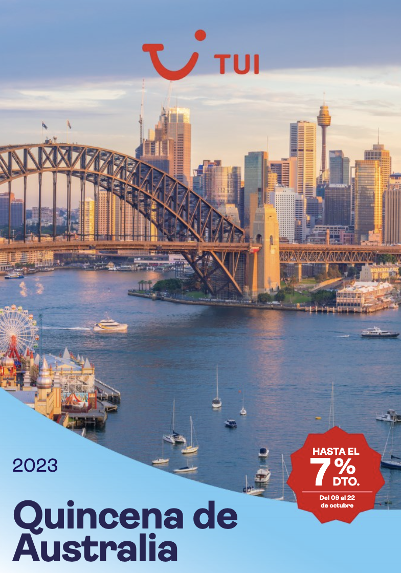Hasta un 7% descuento en toda la programación de Australia, la nueva campaña de TUI 1 TUI QUINCENA AUSTRALIA