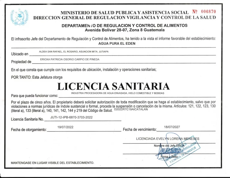 La importancia de las licencias sanitarias en Guatemala para negocios de purificación