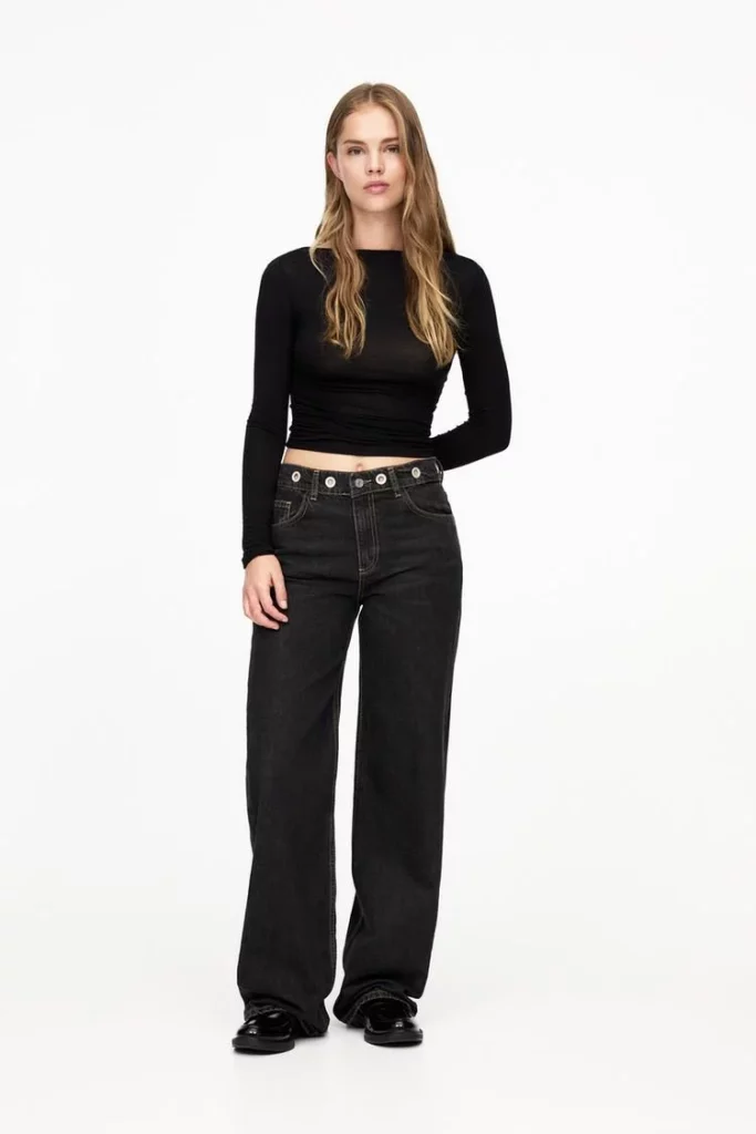 Jeans wide leg ojales