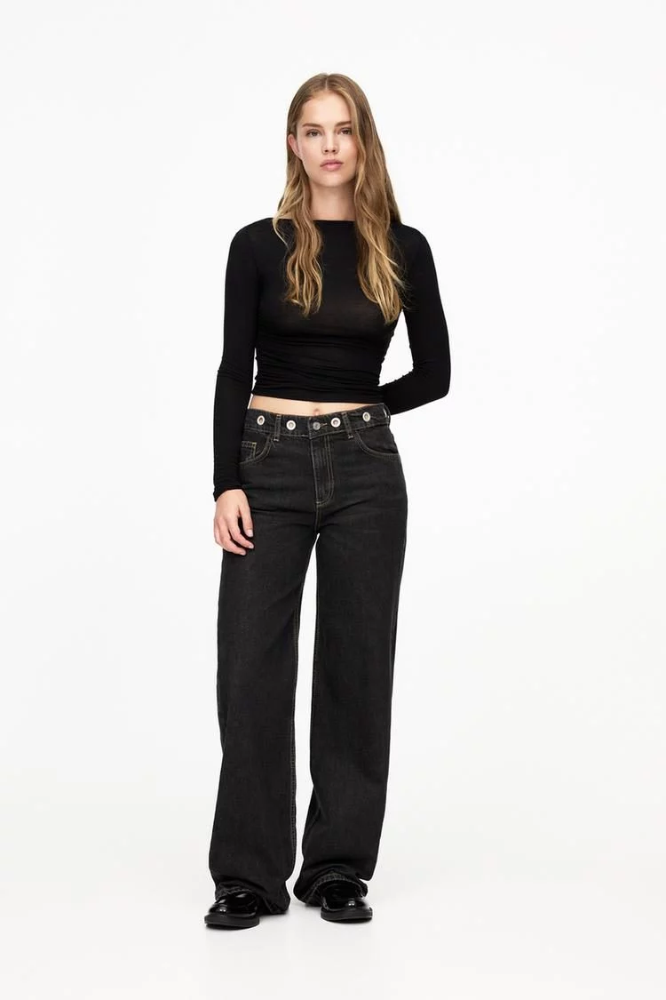 Jeans wide leg ojales