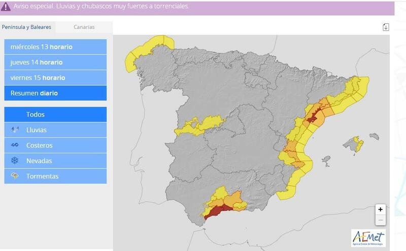 Aviso Muy Serio De La Aemet Por La Dana: Riesgo Extremo En Tarragona Y Málaga Y Lluvias En Otros Municipios 1 Mapa Tiempo Aemet