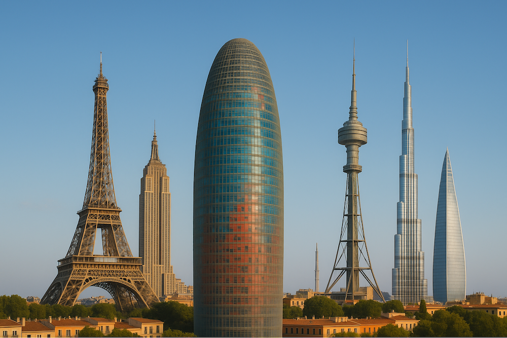 El Mirador Torre Glòries acogerá la Convención Anual 2025 de la Federación Mundial de Grandes Torres 1 Fotomontaje de la Torre Glories con otras torres que forma parte de la World Federation of Great Towers