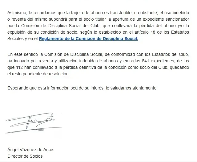 El Real Madrid Atemoriza A Socios Que Prestan Su Abono Pese A Que Es Transferible: «Me Insinuó Que Los Vendía» 2 Correo Real Madrid Socios Abonos
