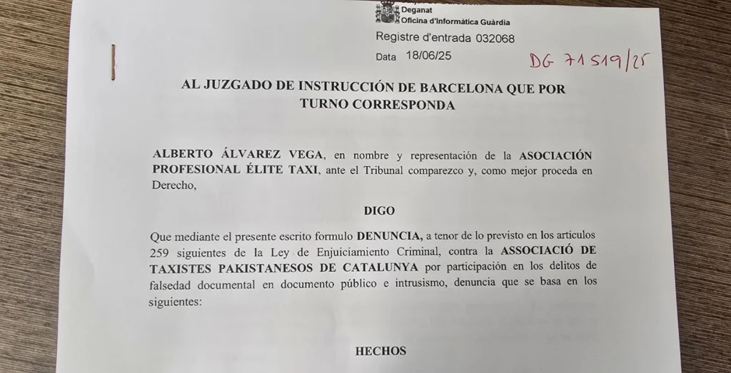 Taxistas Denuncian A Conductores Pakistaníes Por Sus Prácticas En Barcelona 2 Foto De La Denuncia Élite Taxi Barcelona